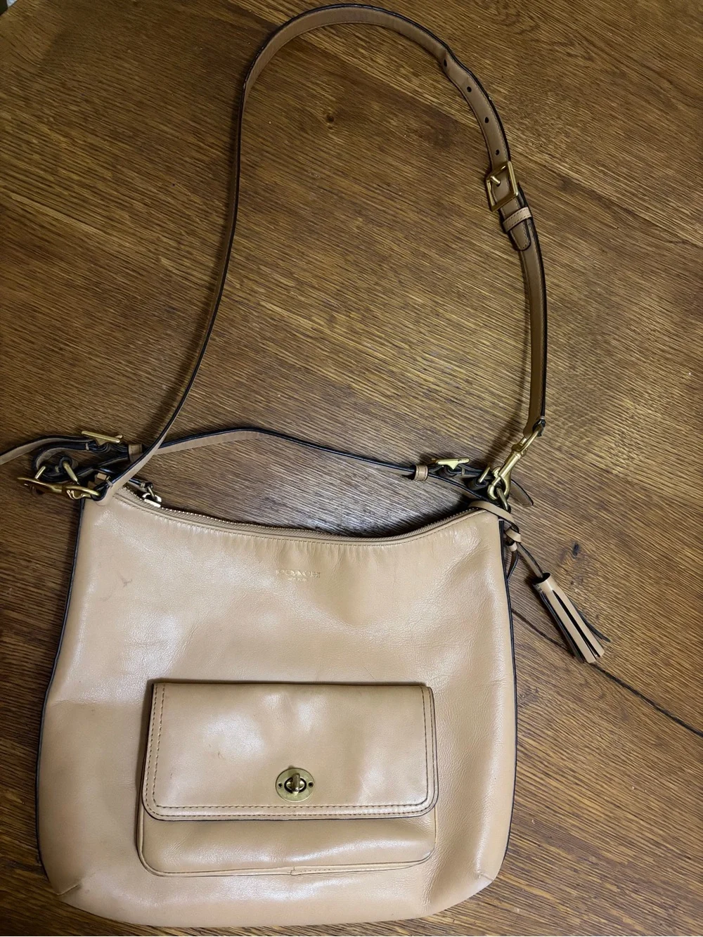 Coach Leather Shoulder Bag in Light Beige/Tan